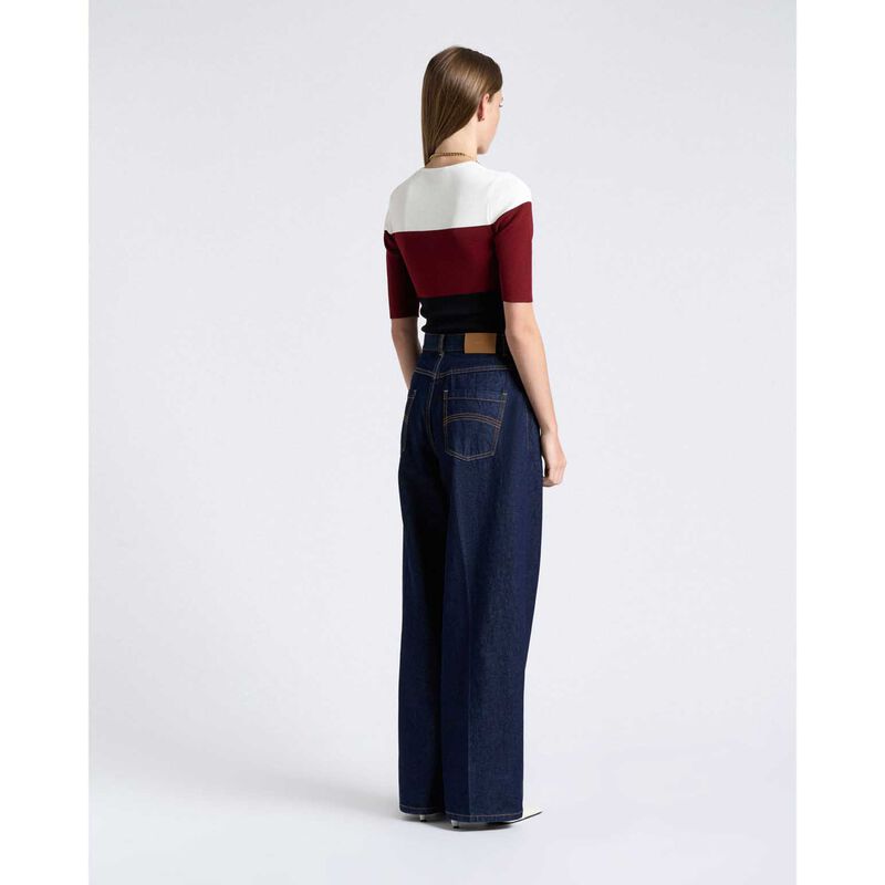 Cue Maroon Colour Block Short Sleeve Knit image number 1